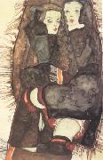 Egon Schiele Two Girls on Fringed Blanket (mk12) oil on canvas